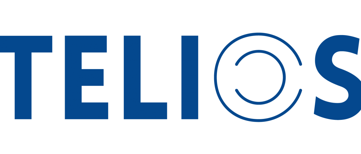 blue letters on a white background spelling the word telios